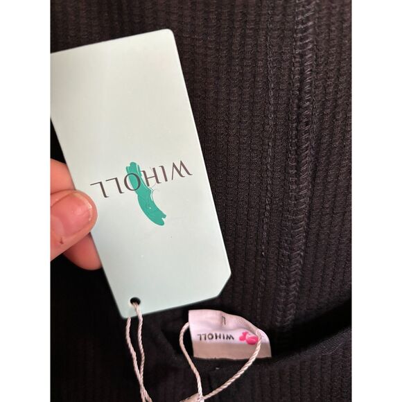 Black Wide-Leg Waffle Knit Romper Jumpsuit w/ Pockets & Open Tie-Back Summer - Picture 3 of 8